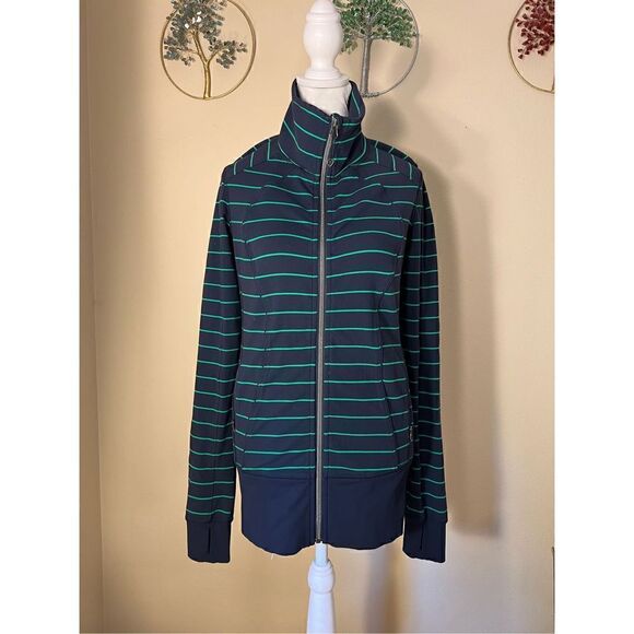 Lululemon Nice Asana Jacket Slalom Stripe Inkwell Blue and Green Size 6 - Picture 1 of 6